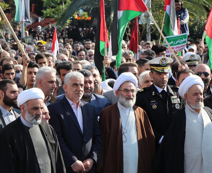 گزارش تصویری اجتماع با شکوه همبستگی با مردم مظلوم فلسطین و حمایت از کودکان بی پناه غزه با حضور استاندار گیلان