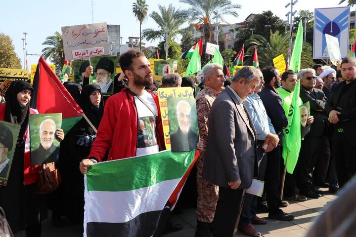 گزارش تصویری اجتماع با شکوه همبستگی با مردم مظلوم فلسطین و حمایت از کودکان بی پناه غزه با حضور استاندار گیلان