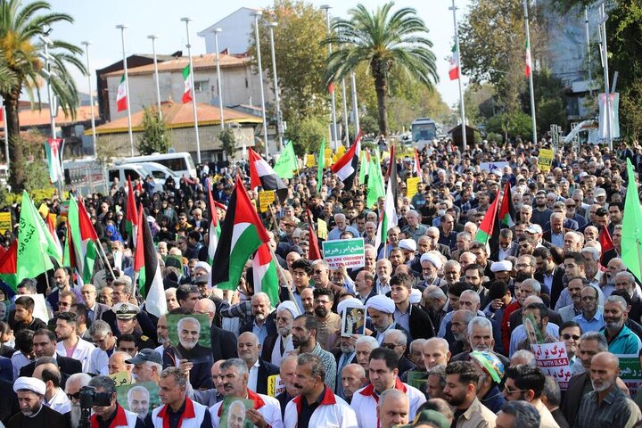 گزارش تصویری اجتماع با شکوه همبستگی با مردم مظلوم فلسطین و حمایت از کودکان بی پناه غزه با حضور استاندار گیلان