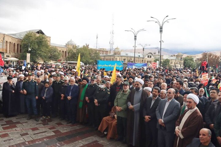 حضور استاندار همدان در تجمع حماسی مردم دارالمومنین و دارالمجاهدین در یوم‌الله ۱۳ آبان