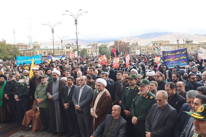 حضور استاندار همدان در تجمع حماسی مردم دارالمومنین و دارالمجاهدین در یوم‌الله ۱۳ آبان